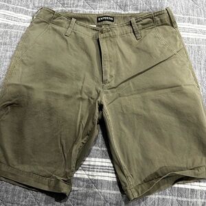 Express Green Flat Front Shorts Casual Style